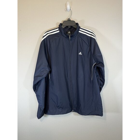 Adidas Jacket Mens Medium Blue Track Full Zip High Neck Active Athletic Logo - Picture 1 of 15